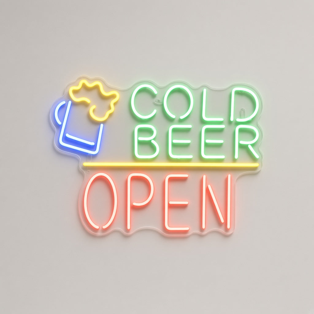 Cold Beer Open with Beer Mug LED Neon Sign