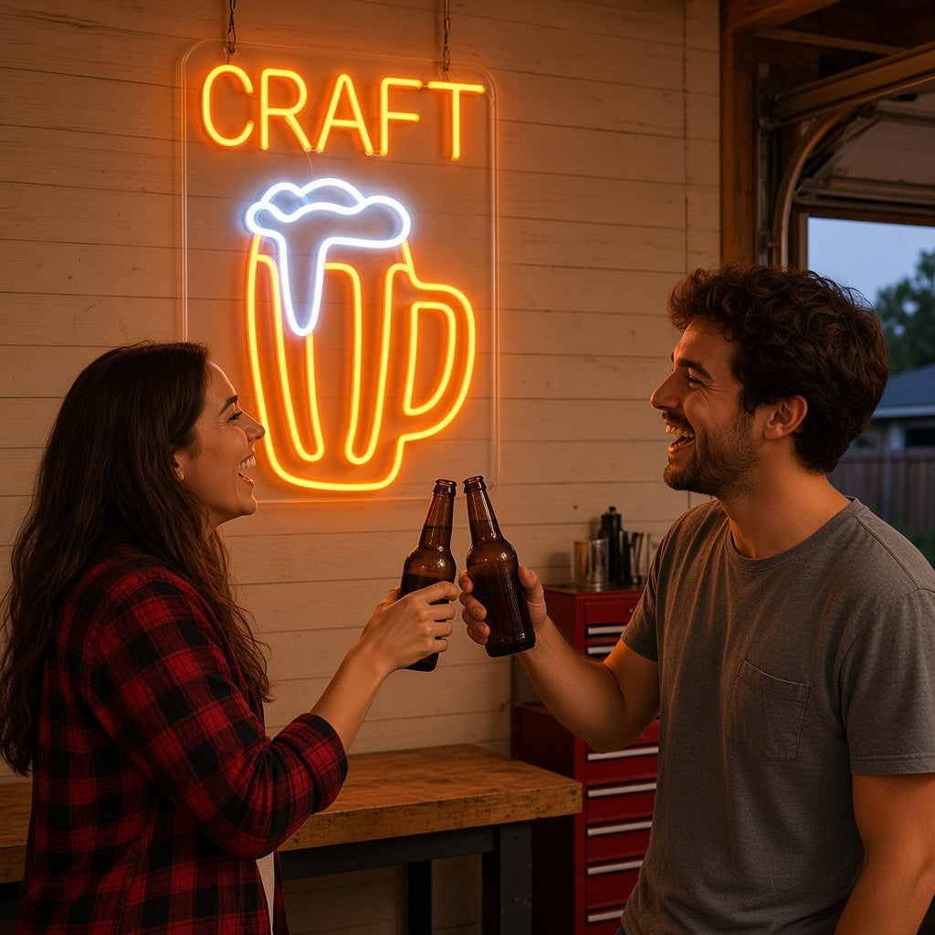 Craft Beer Mug with Foam LED Neon Sign