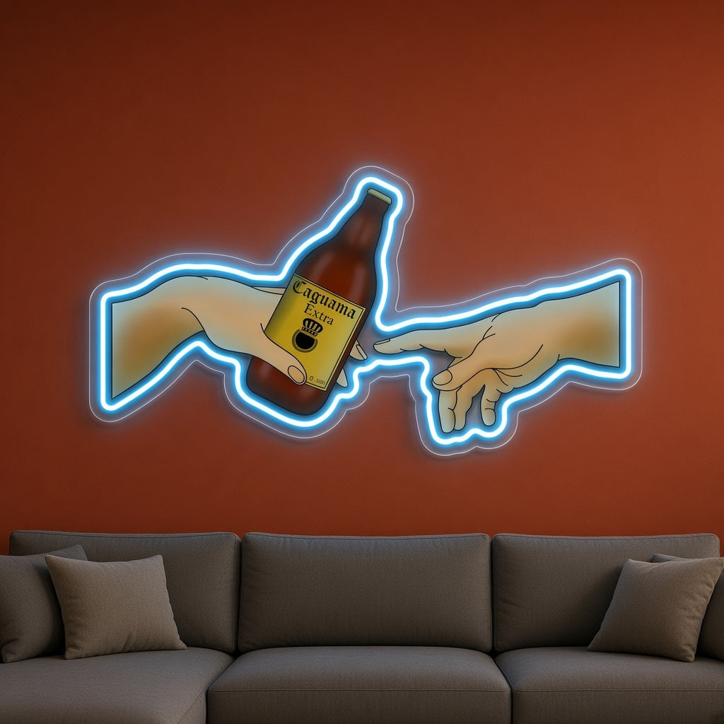 Creation of Adam Hands with Beer Bottle LED Neon Sign