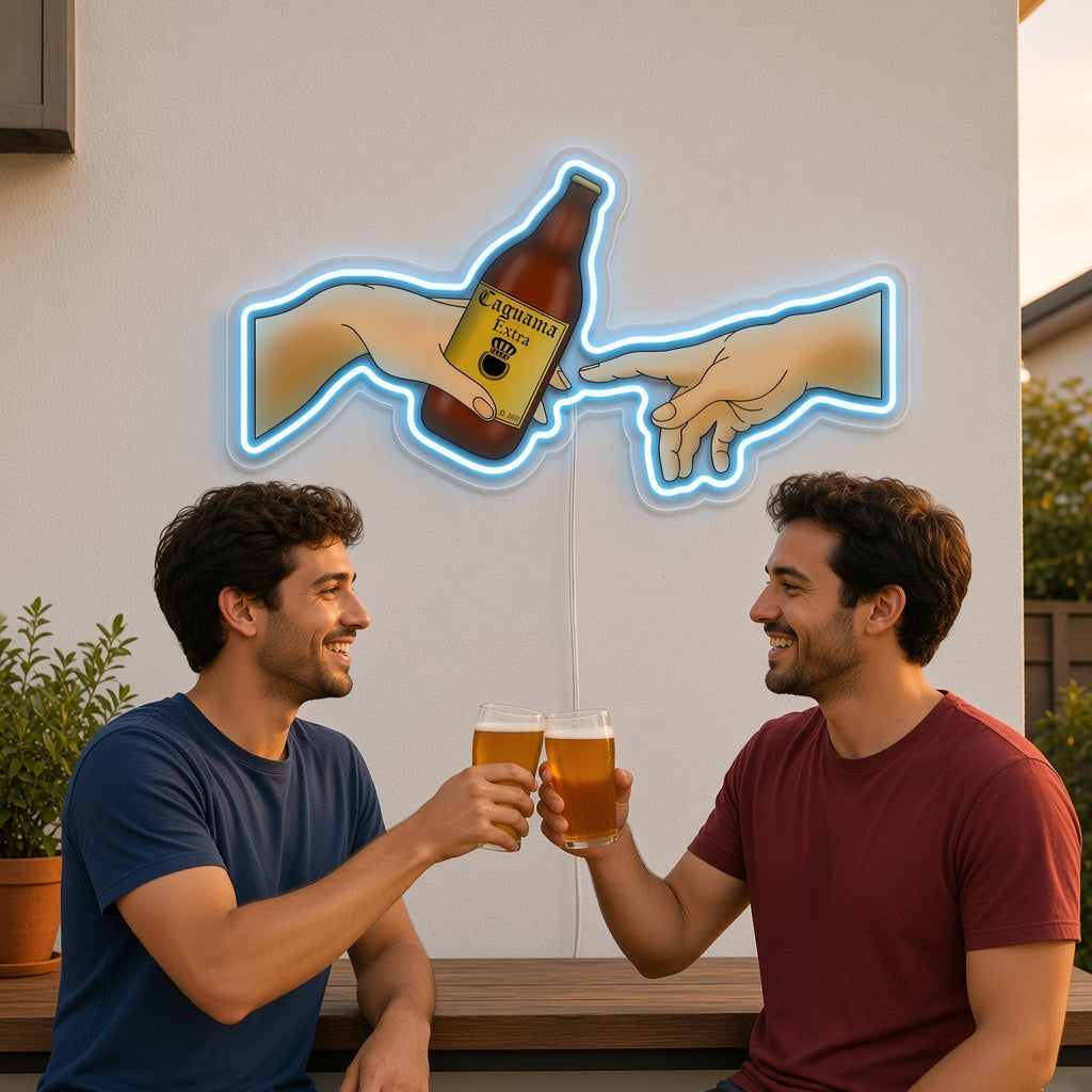 Creation of Adam Hands with Beer Bottle LED Neon Sign