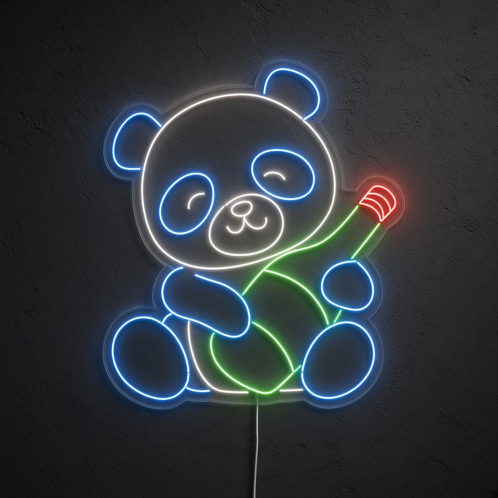 Cute Panda Hugging Wine Bottle LED Neon Sign