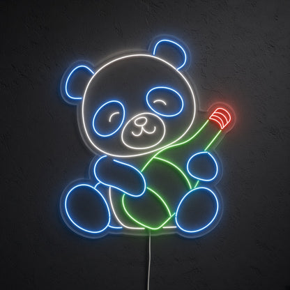 Cute Panda Hugging Wine Bottle LED Neon Sign