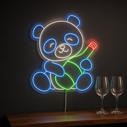 Cute Panda Hugging Wine Bottle LED Neon Sign