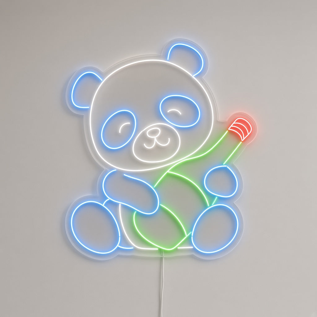 Cute Panda Hugging Wine Bottle LED Neon Sign