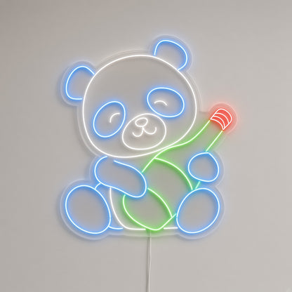 Cute Panda Hugging Wine Bottle LED Neon Sign