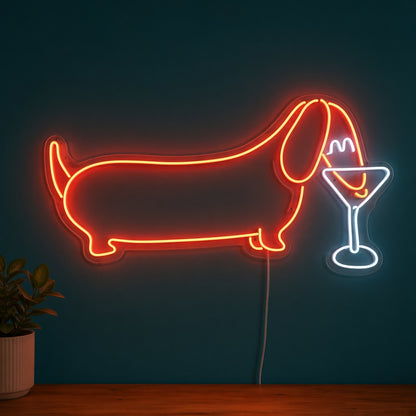 Dachshund Drinking Martini LED Neon Sign