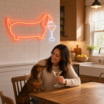 Dachshund Drinking Martini LED Neon Sign