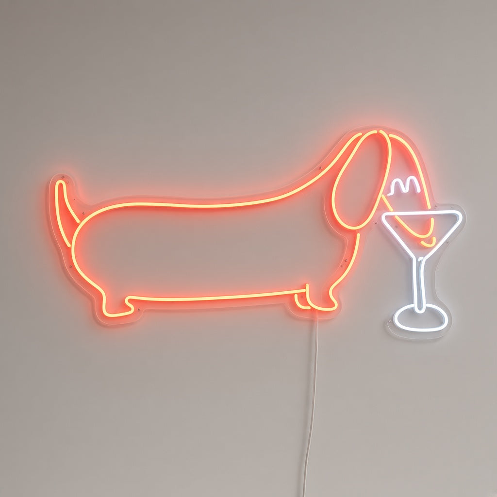Dachshund Drinking Martini LED Neon Sign