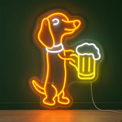Dachshund Holding Beer Mug LED Neon Sign
