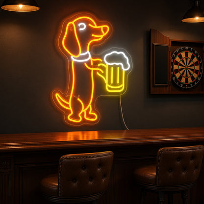 Dachshund Holding Beer Mug LED Neon Sign