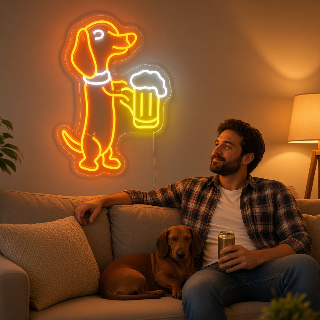 Dachshund Holding Beer Mug LED Neon Sign