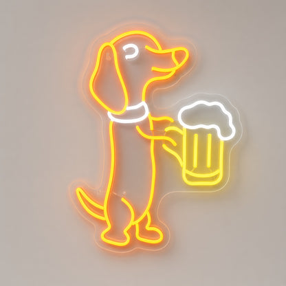 Dachshund Holding Beer Mug LED Neon Sign