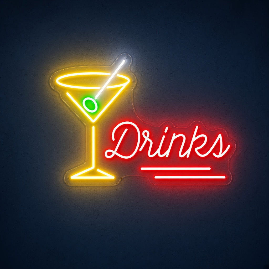 Drinks with Martini Glass LED Neon Sign