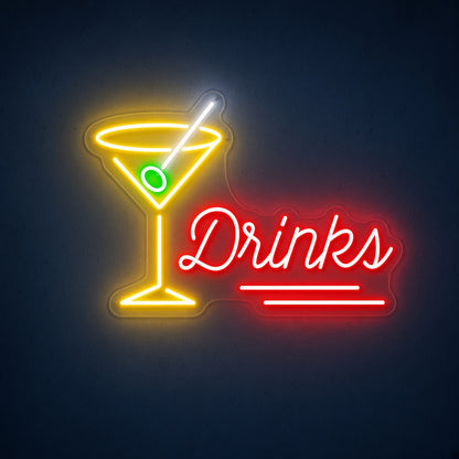 Drinks with Martini Glass LED Neon Sign