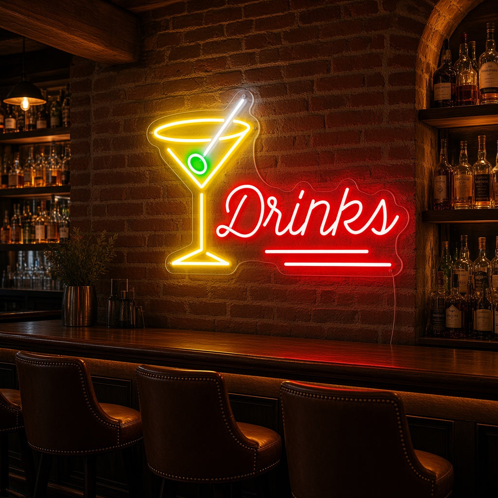 Drinks with Martini Glass LED Neon Sign