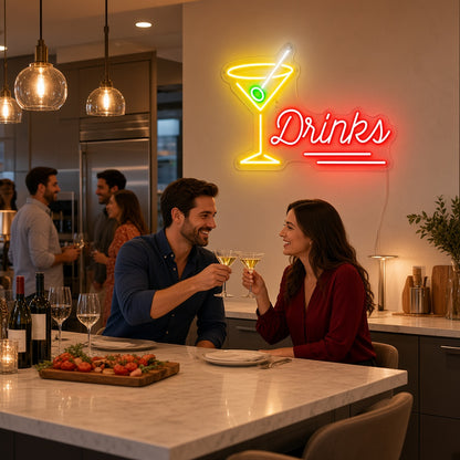 Drinks with Martini Glass LED Neon Sign