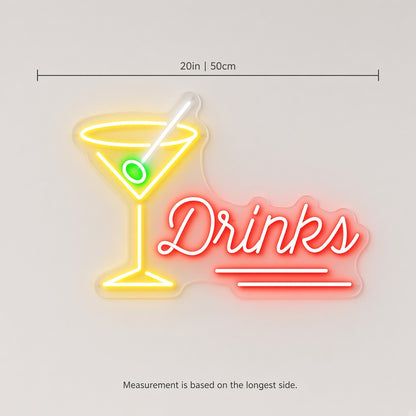 Drinks with Martini Glass LED Neon Sign