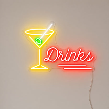 Drinks with Martini Glass LED Neon Sign