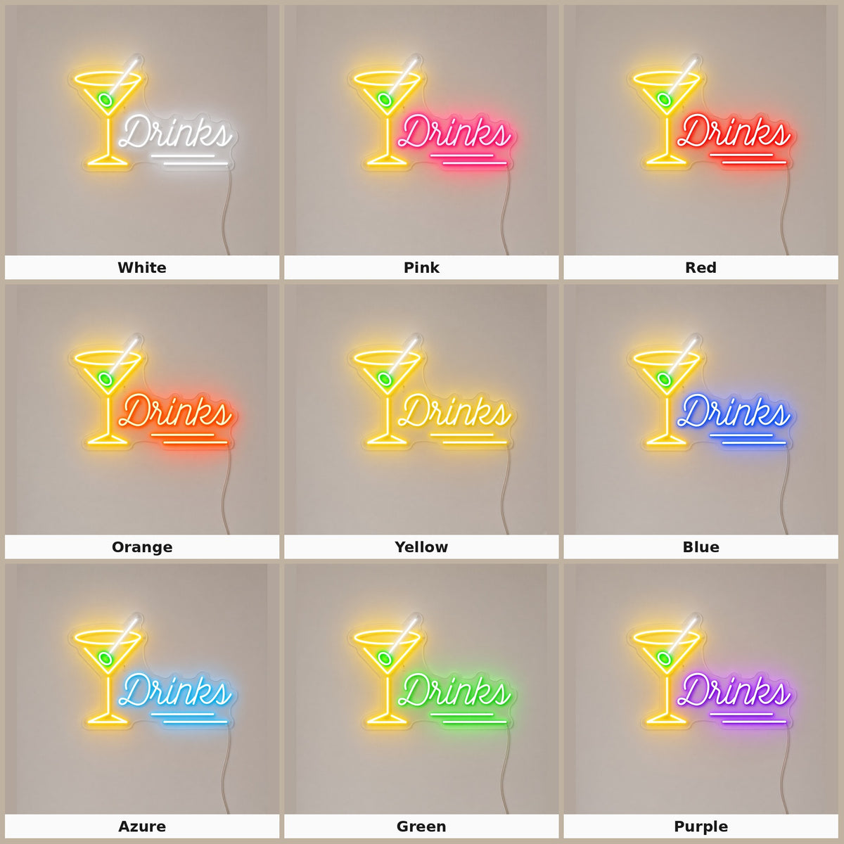 Drinks with Martini Glass LED Neon Sign