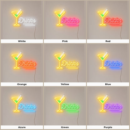 Drinks with Martini Glass LED Neon Sign