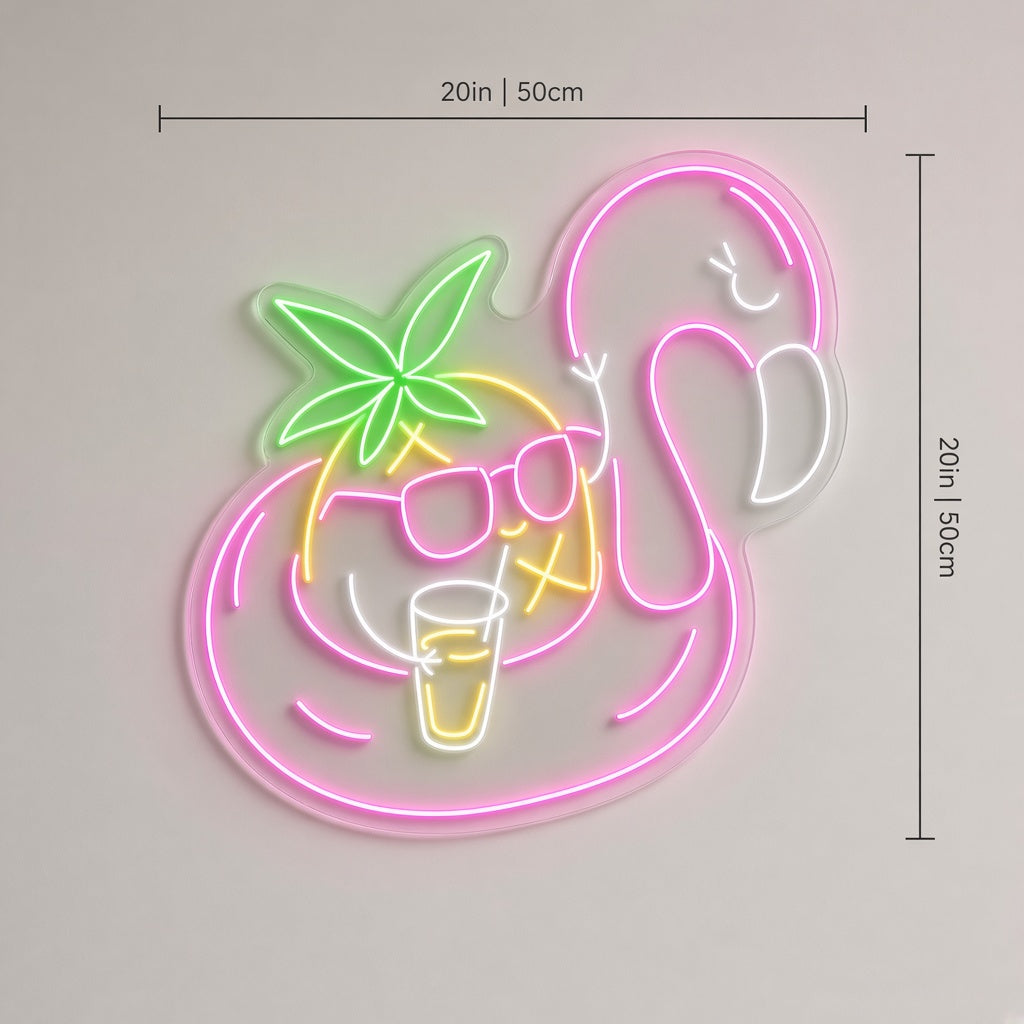 Flamingo Pool Float with Pineapple Cocktail LED Neon Sign