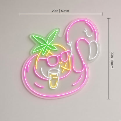 Flamingo Pool Float with Pineapple Cocktail LED Neon Sign