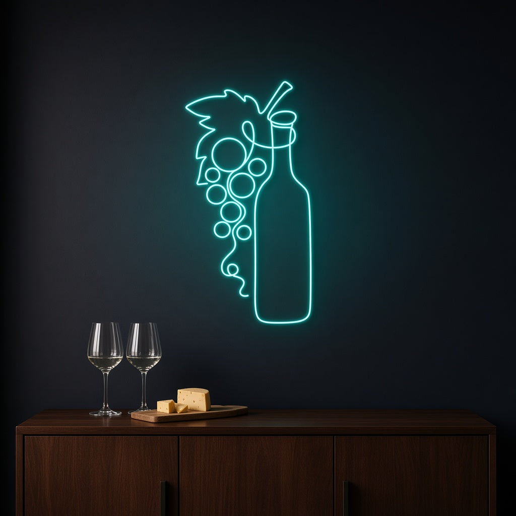 Bar Letters Led Grapes and Wine Bottle Line Art LED Neon Sign for Wine Bar Decor ...