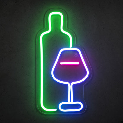 Wine Bottle and Glass LED Neon Sign