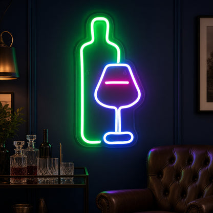 Wine Bottle and Glass LED Neon Sign