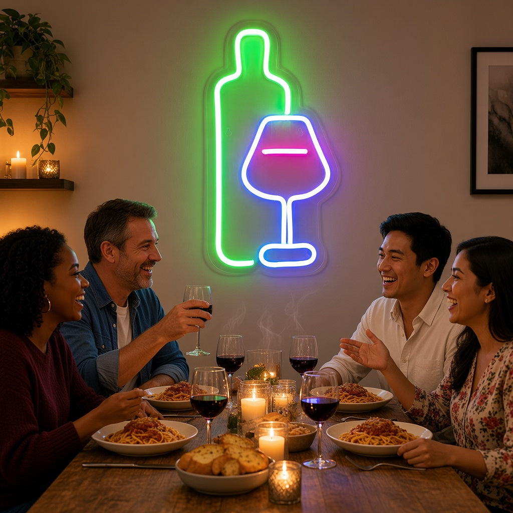 Wine Bottle and Glass LED Neon Sign