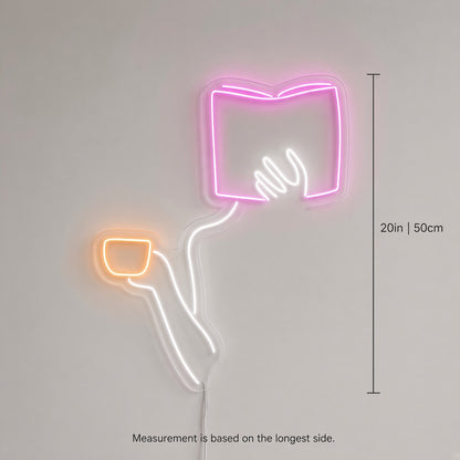 Hand Holding Book and Coffee Cup LED Neon Sign