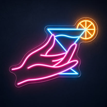 Hand Holding Cocktail Glass LED Neon Sign