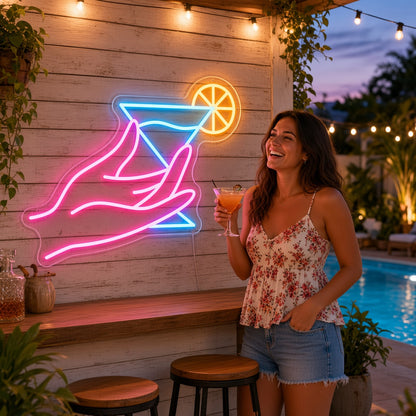 Hand Holding Cocktail Glass LED Neon Sign