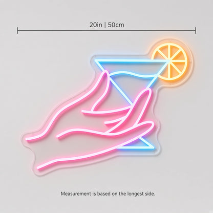 Hand Holding Cocktail Glass LED Neon Sign
