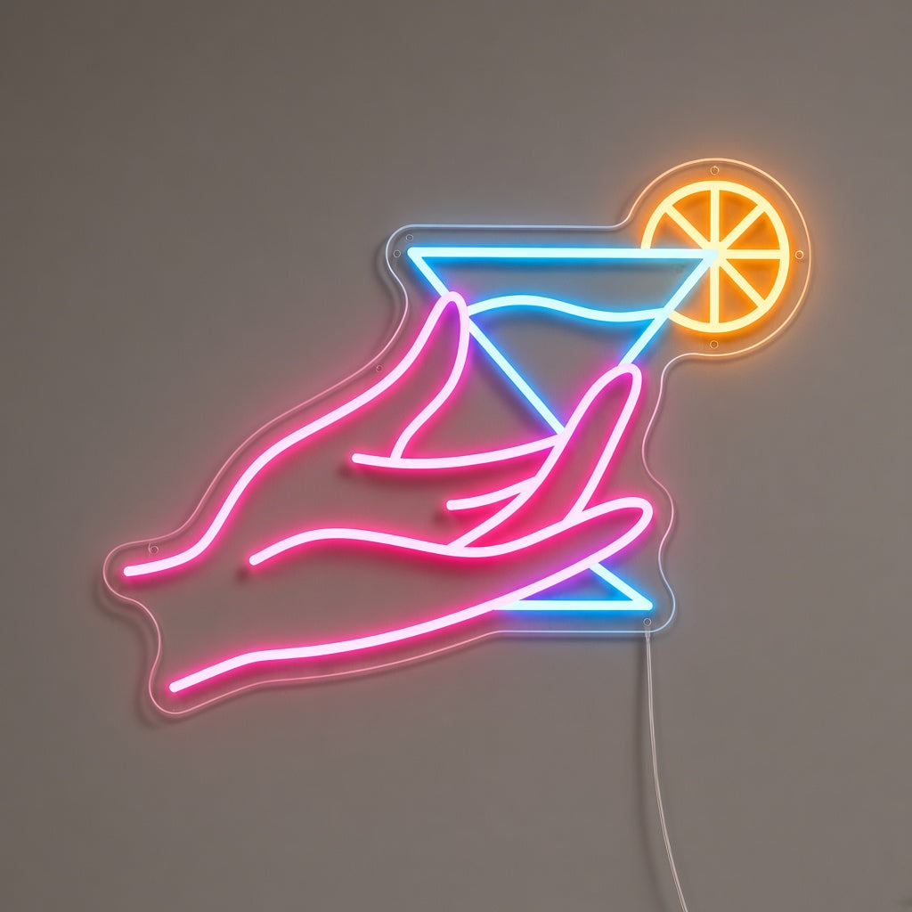 Hand Holding Cocktail Glass LED Neon Sign