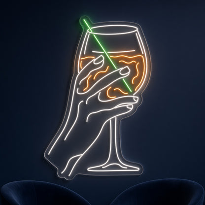 Hand Holding Spritz Cocktail with Straw LED Neon Sign