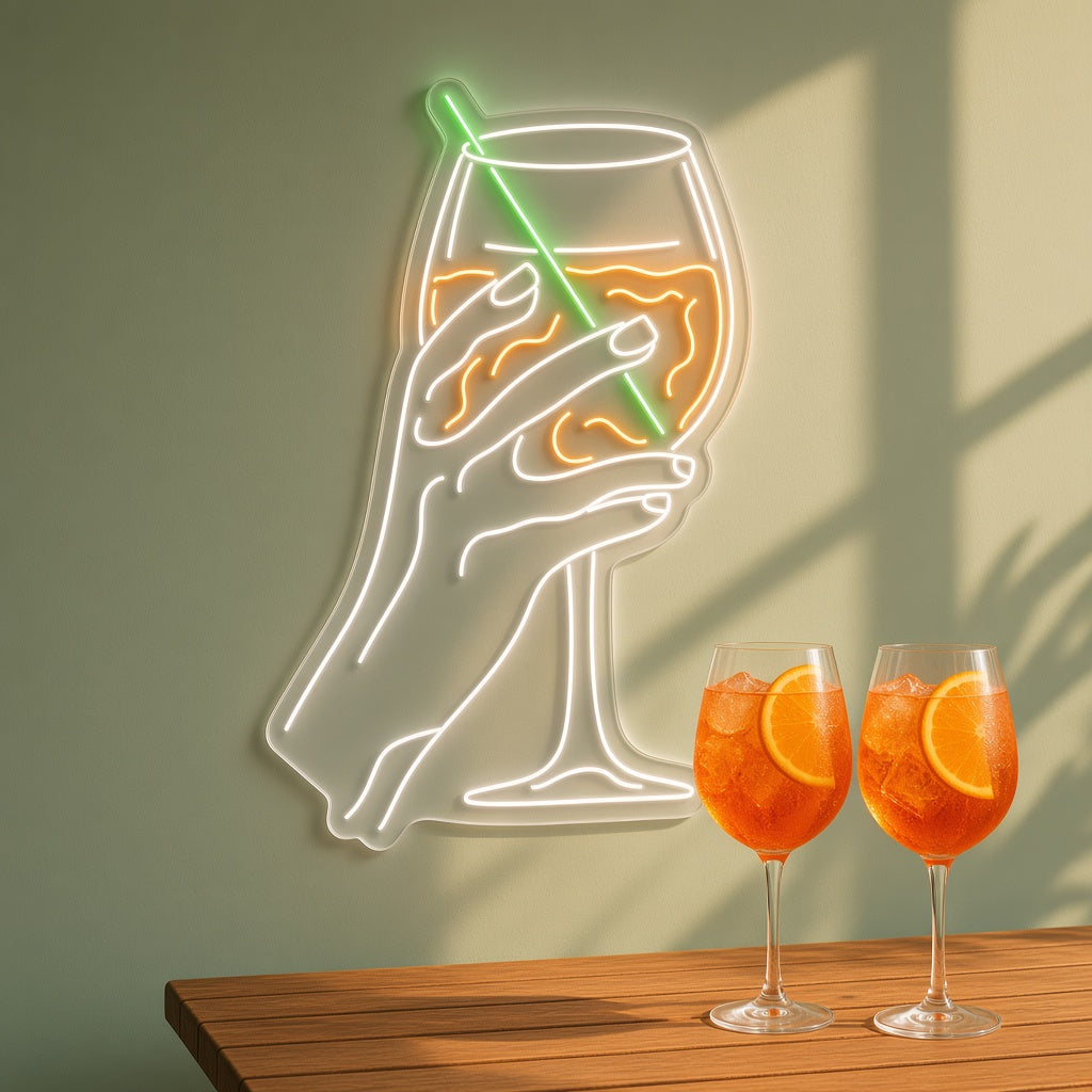 Hand Holding Spritz Cocktail with Straw LED Neon Sign