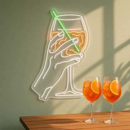 Hand Holding Spritz Cocktail with Straw LED Neon Sign