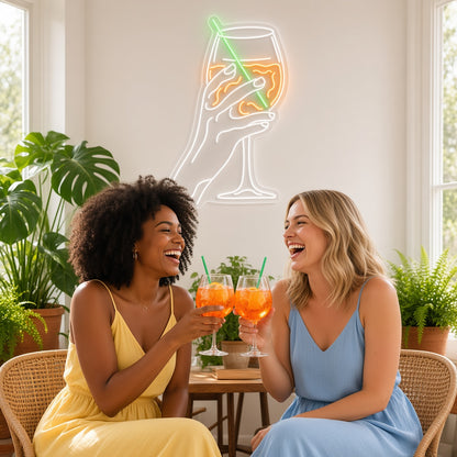 Hand Holding Spritz Cocktail with Straw LED Neon Sign