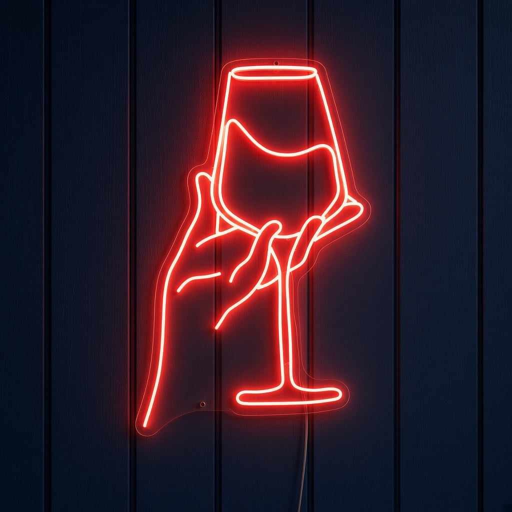 Hand Holding Wine Glass LED Neon Sign