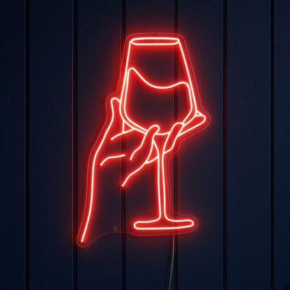 Hand Holding Wine Glass LED Neon Sign