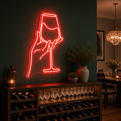 Hand Holding Wine Glass LED Neon Sign
