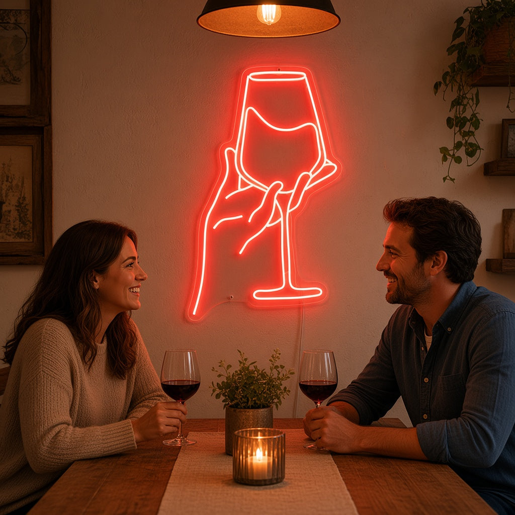 Hand Holding Wine Glass LED Neon Sign