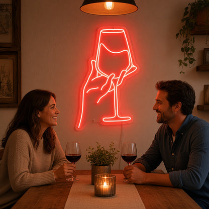 Hand Holding Wine Glass LED Neon Sign