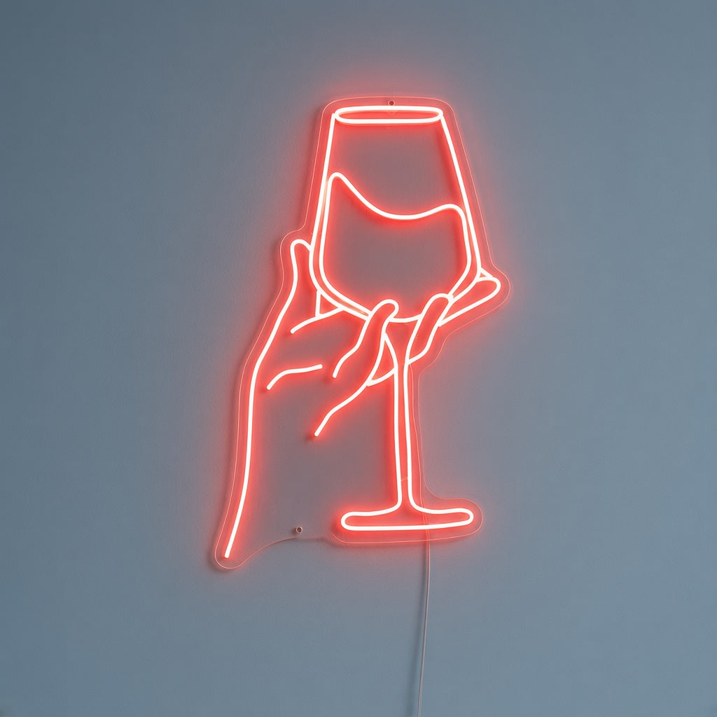 Hand Holding Wine Glass LED Neon Sign