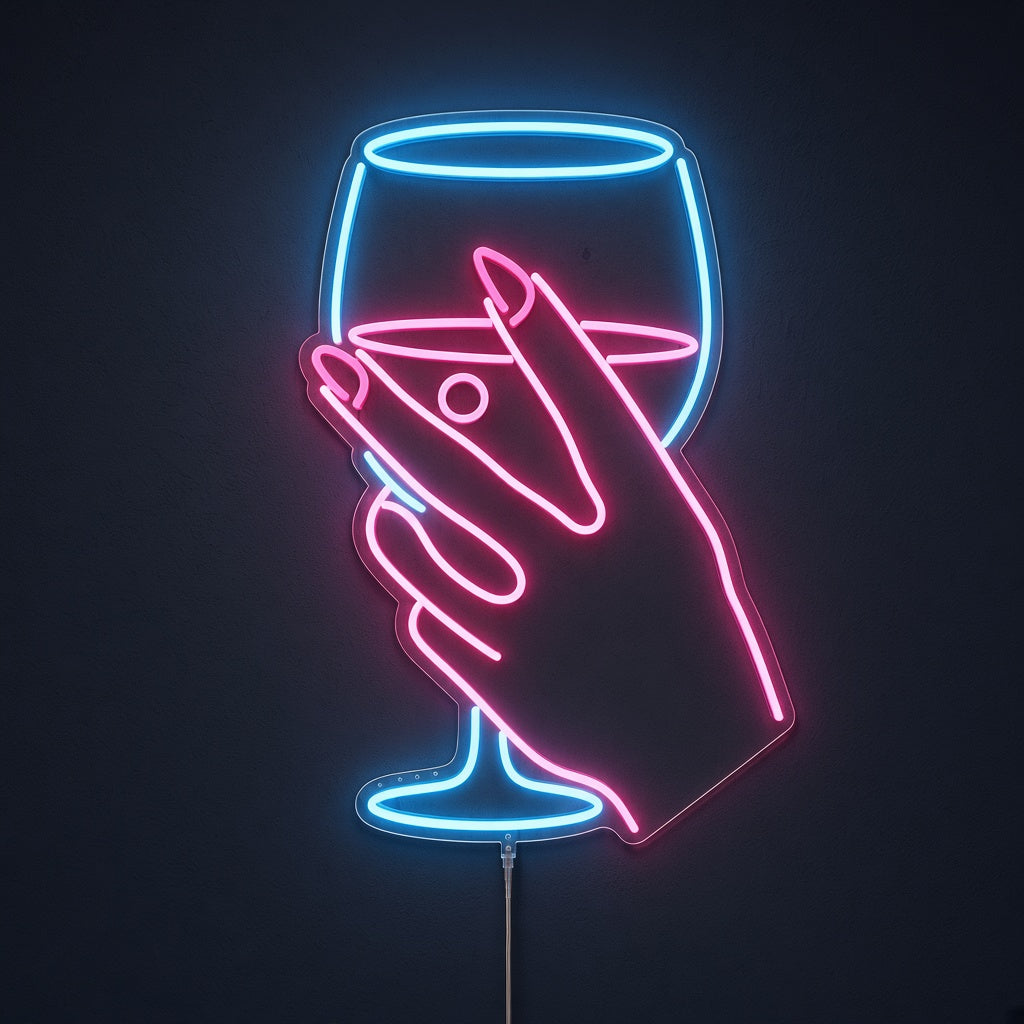 Hand Holding Wine Glass LED Neon Sign