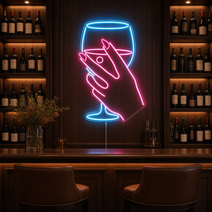 Hand Holding Wine Glass LED Neon Sign