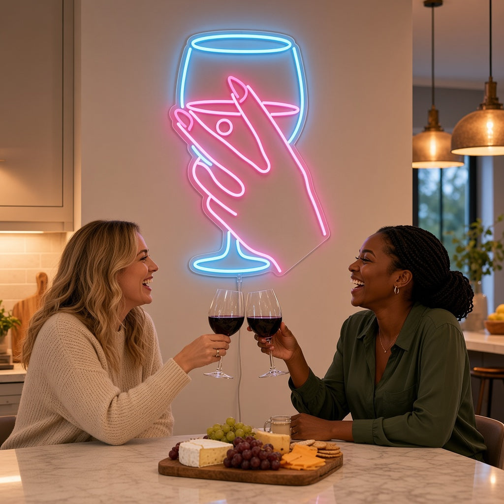 Hand Holding Wine Glass LED Neon Sign