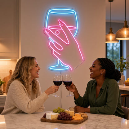 Hand Holding Wine Glass LED Neon Sign