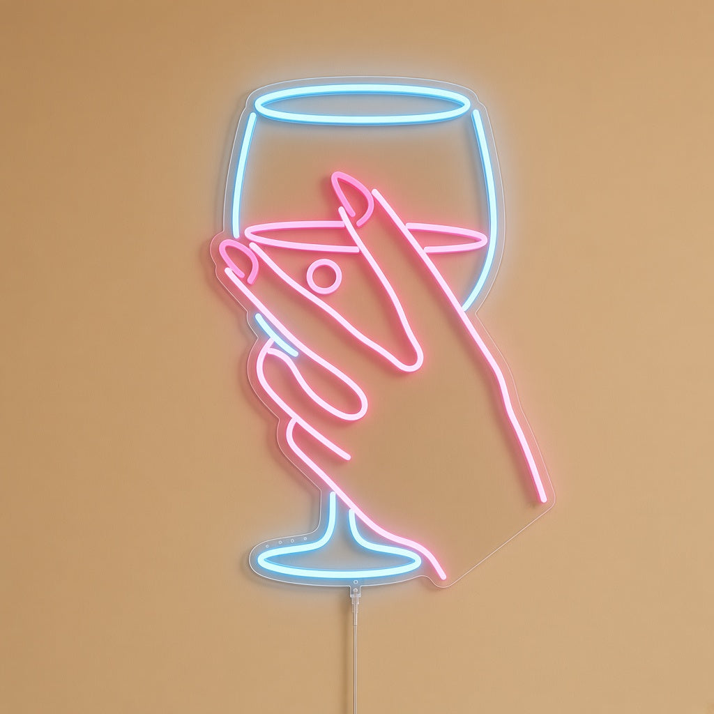 Hand Holding Wine Glass LED Neon Sign